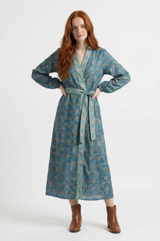 Bohemian Silk-Viscose Kimono Dress