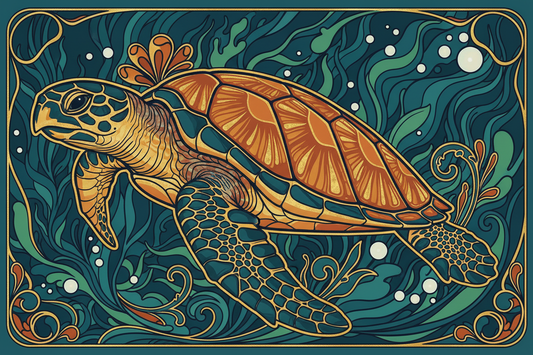 Artistic illustration of a Hawksbill Turtle, the endangered species behind the KAREY brand name