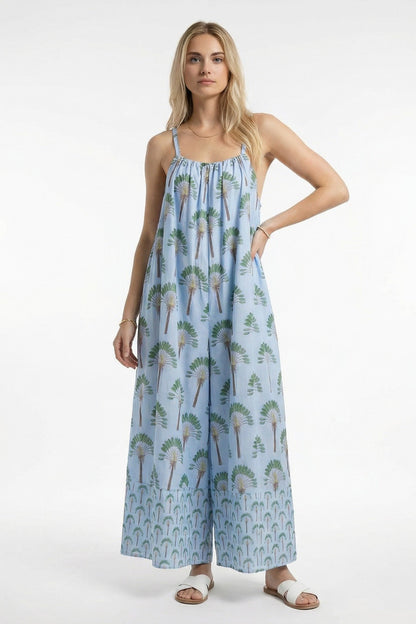 Tropical paradise jumpsuit light blue