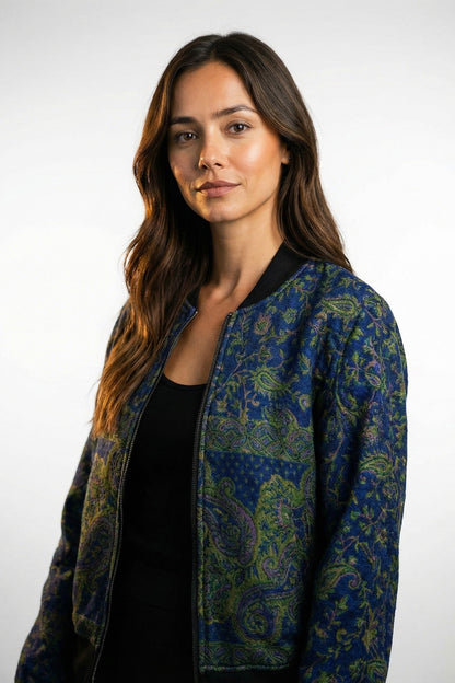 Green and blue Kamal Bomber Jacket