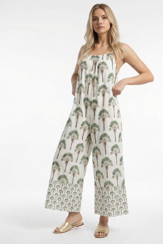 Tropical paradise jumpsuit beige