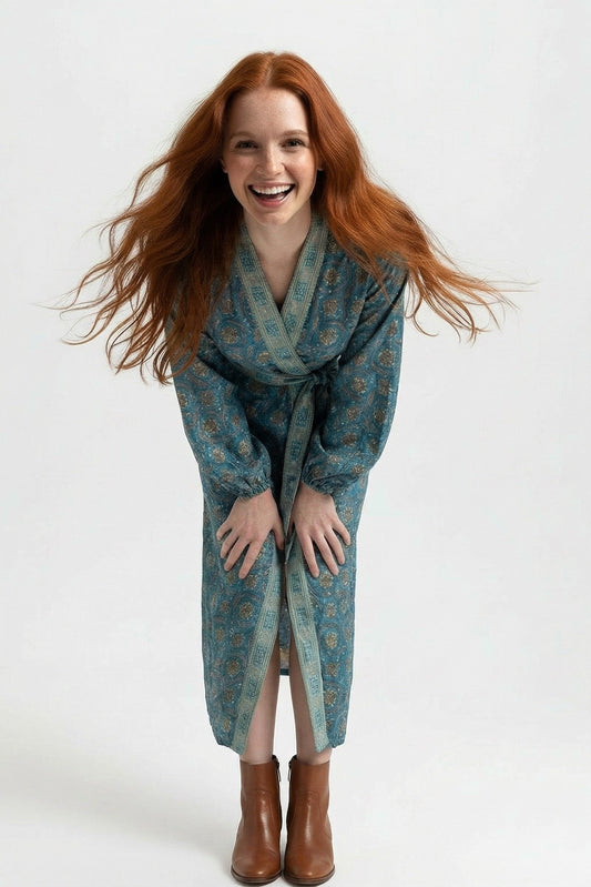 Bohemian Silk-Viscose Kimono Dress