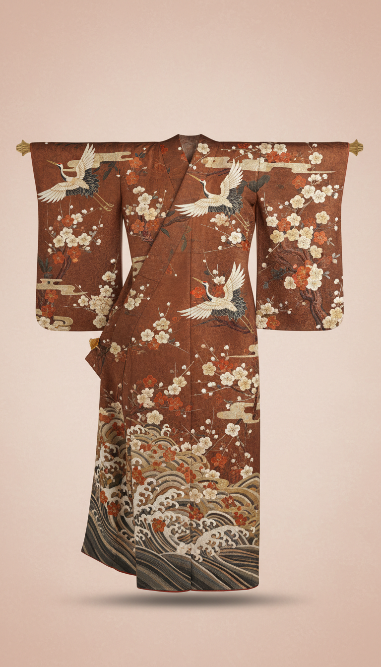 Embroidered silk kimono