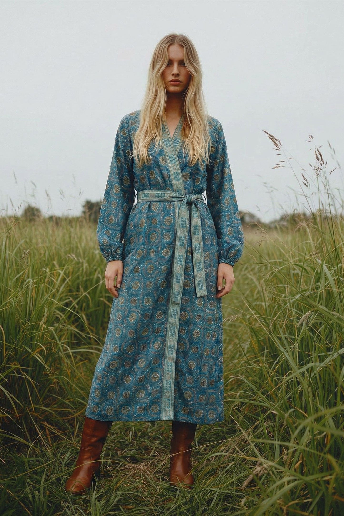 Bohemian Silk-Viscose Kimono Dress