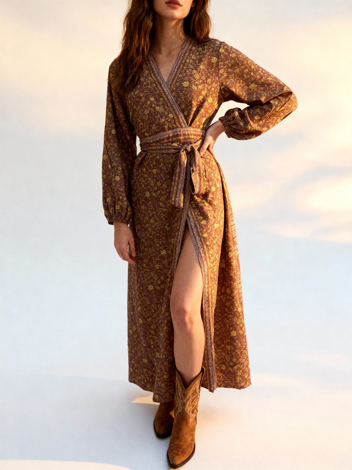 Bohemian Silk-Viscose Kimono Dress