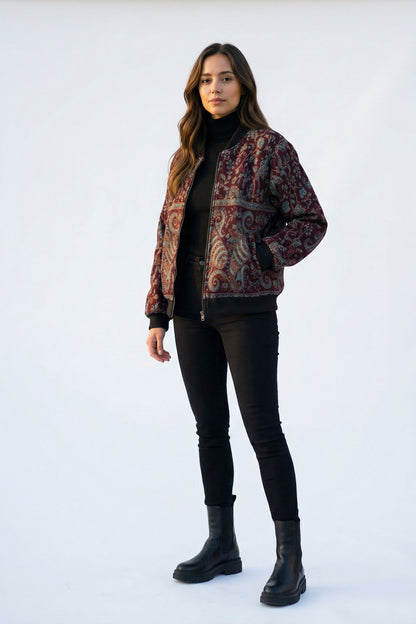 Burgundy Kamal Bomber Jacket