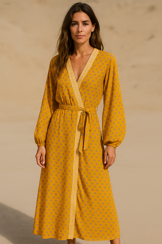 Bohemian Silk-Viscose Kimono Dress