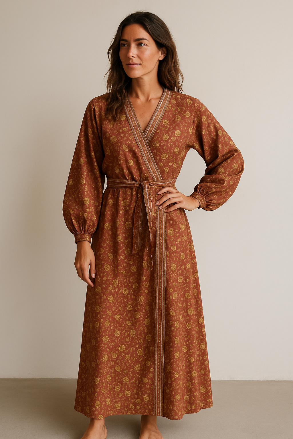 Bohemian Silk-Viscose Kimono Dress