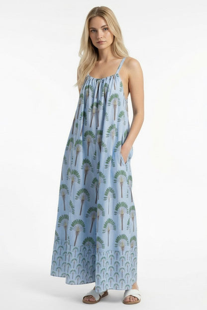 Tropical paradise jumpsuit light blue