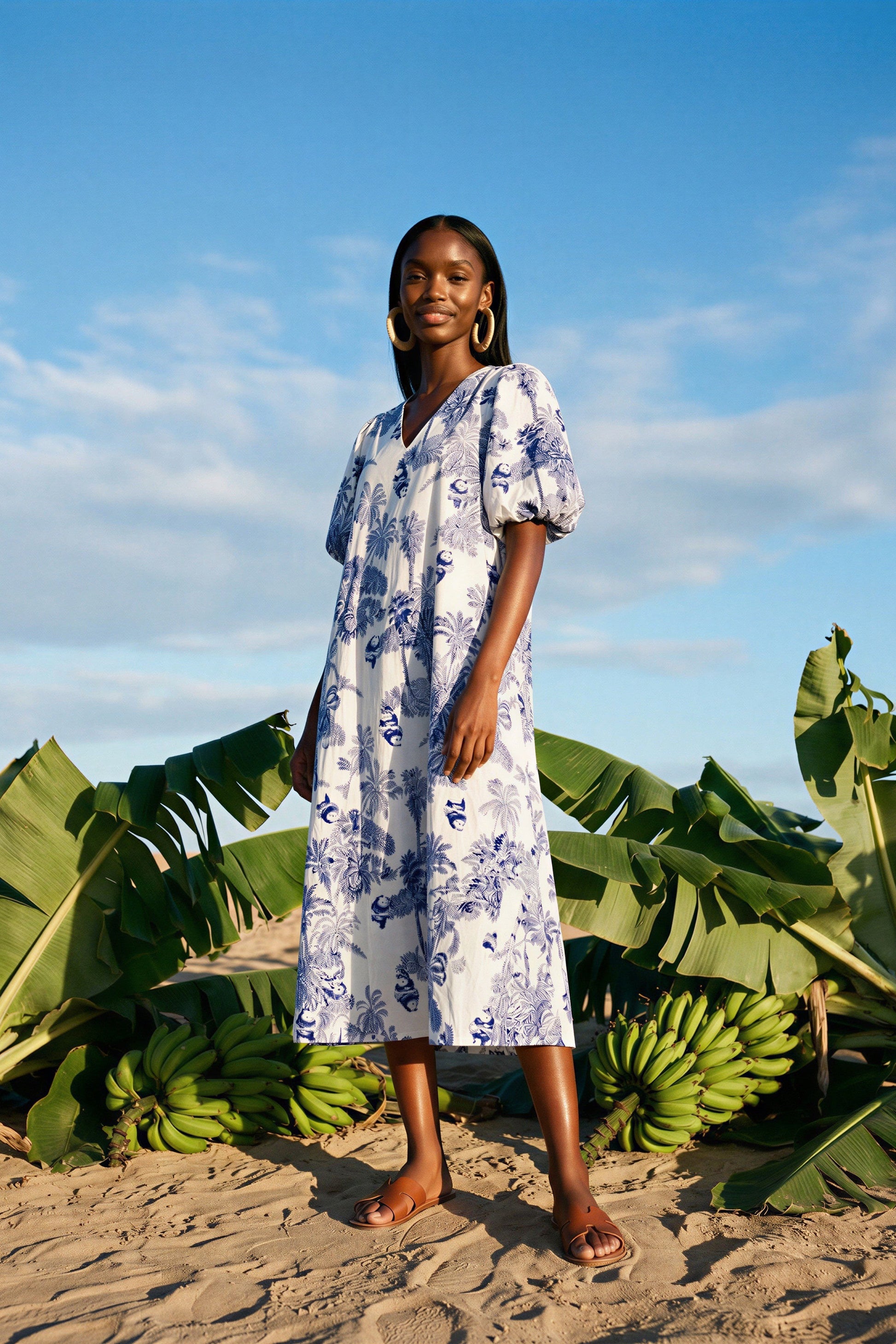Bamboo Bear Dress – Cotton Midi Dress with Panda Print