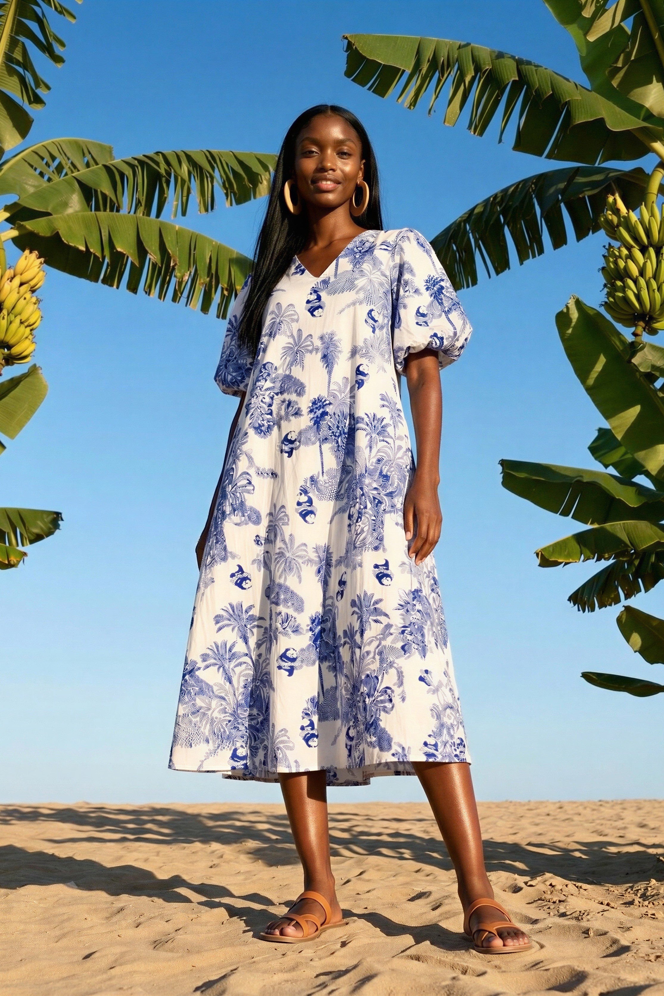 Bamboo Bear Dress – Cotton Midi Dress with Panda Print | SHOP