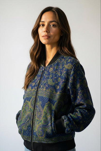 Green and blue Kamal Bomber Jacket