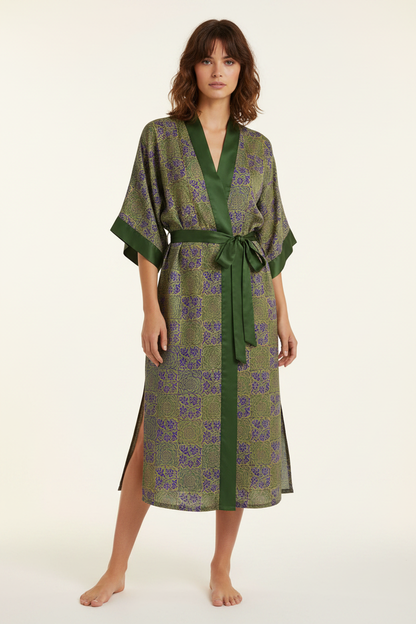 Indigo Garden Kimono - Front view with model