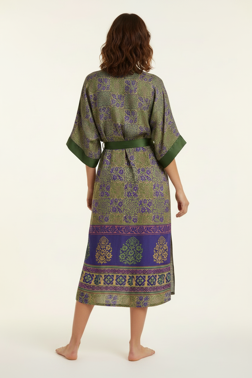 Indigo Garden Kimono - Back view with model