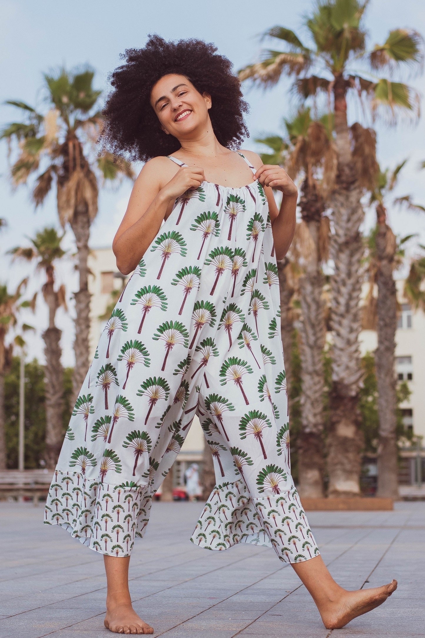 Tropical paradise jumpsuit beige